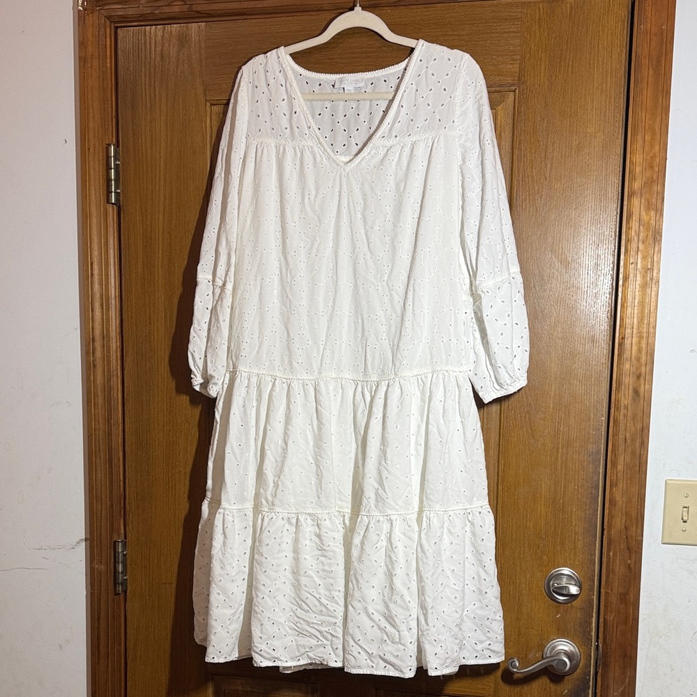 The White Company White Eyelet V-Neck Tiered Midi Dress